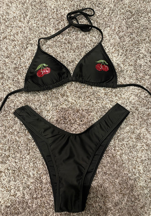 Cherry bling on top and bottom bikini set